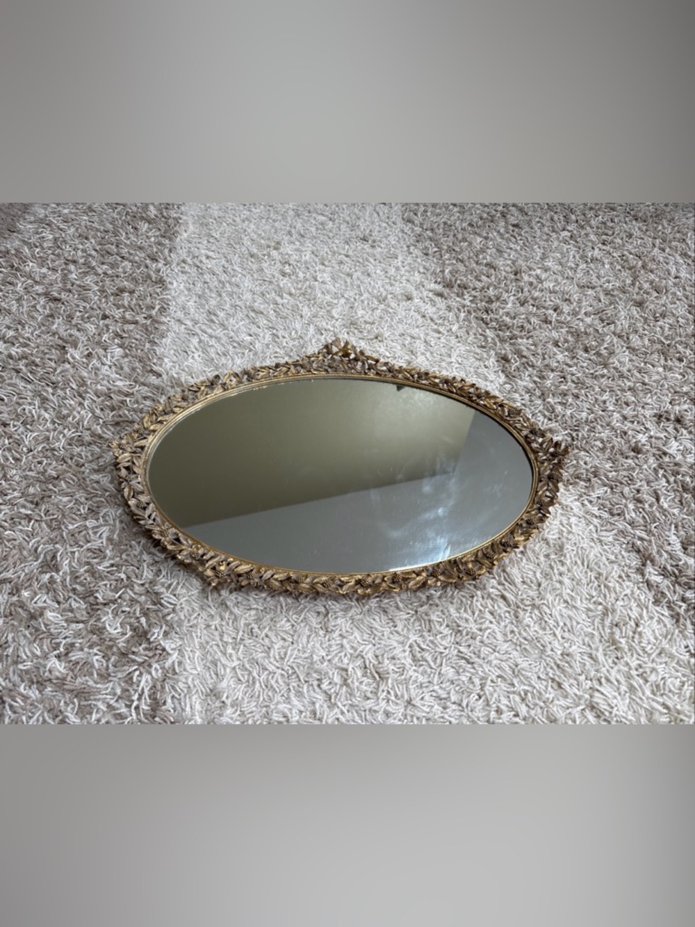 Matson vintage 24k gold vanity tray mirror bird and floral design. Velvet back.